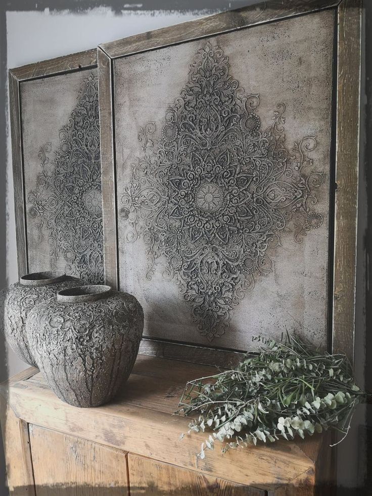 Antique Mandala Panel with Sculptural Vase