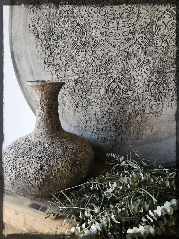 Antique Mandala Panel with Sculptural Vase